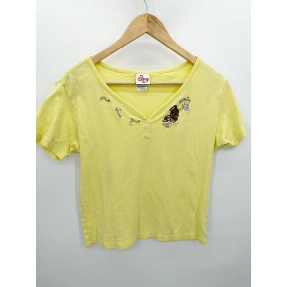 Disney Yellow Tigger Short Sleeve V-Neck 100% Cotton Shirt Women's Size Medium M - Picture 1 of 7